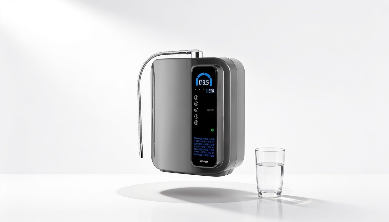 SOMAWA ionizer — editorial product photography, floating on white with soft shadow