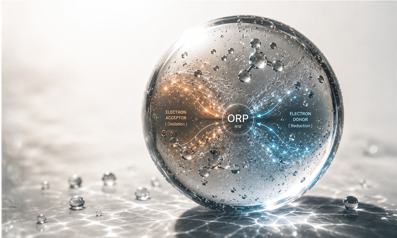 ORP visualised — an electron acceptor (oxidation) versus an electron donor (reduction), measured in millivolts