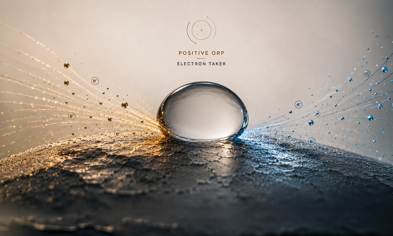 Positive ORP water acts as an electron taker — the same oxidising pull that rusts iron and browns an apple