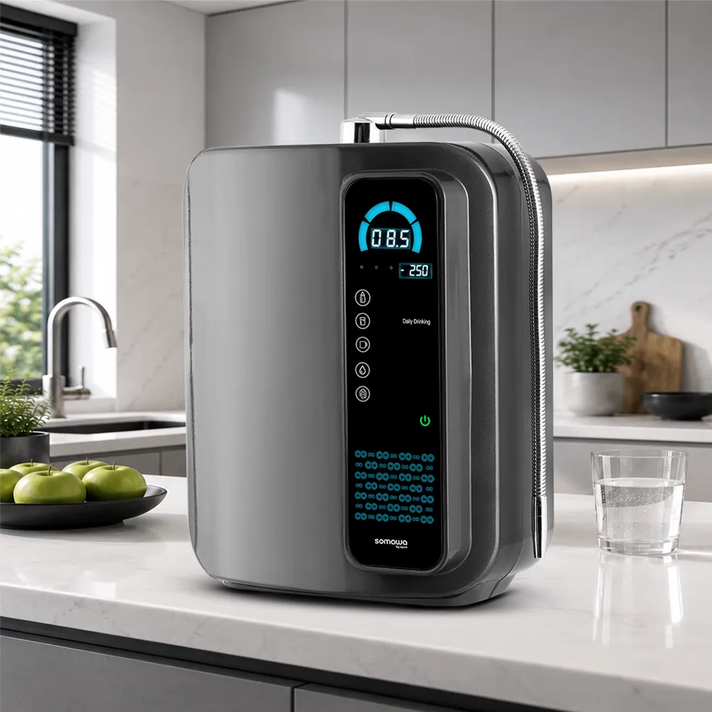 SOMAWA Amara NXT in Space Grey — 3/4 product view in a modern kitchen