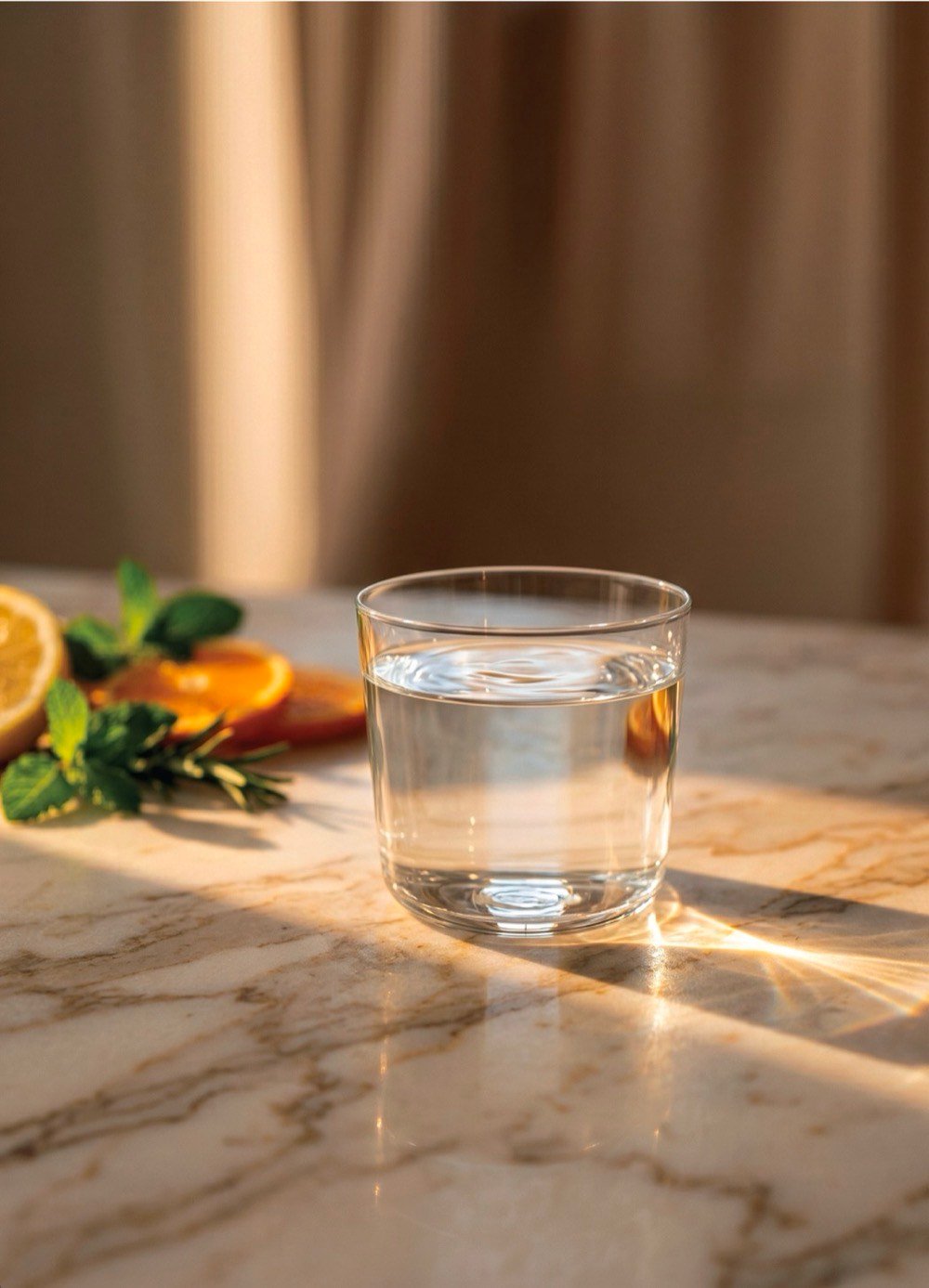 Water poured from Somawa machine into glass — natural light
