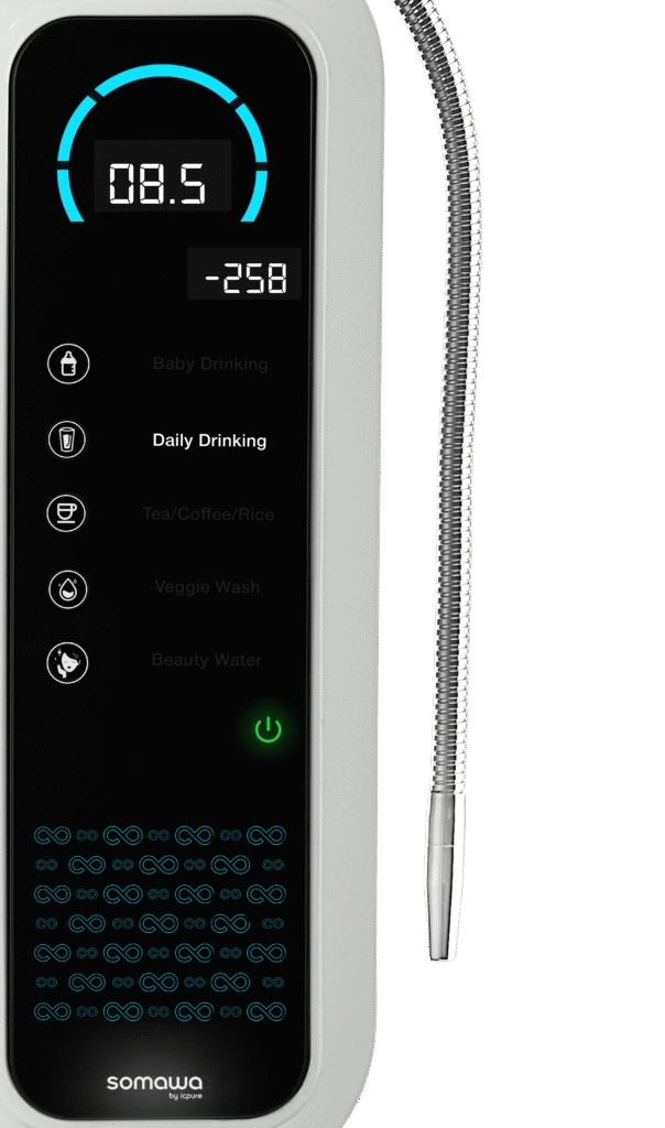 Somawa Amara pH 8.5 alkaline water bottle, supporting balanced hydration and wellness