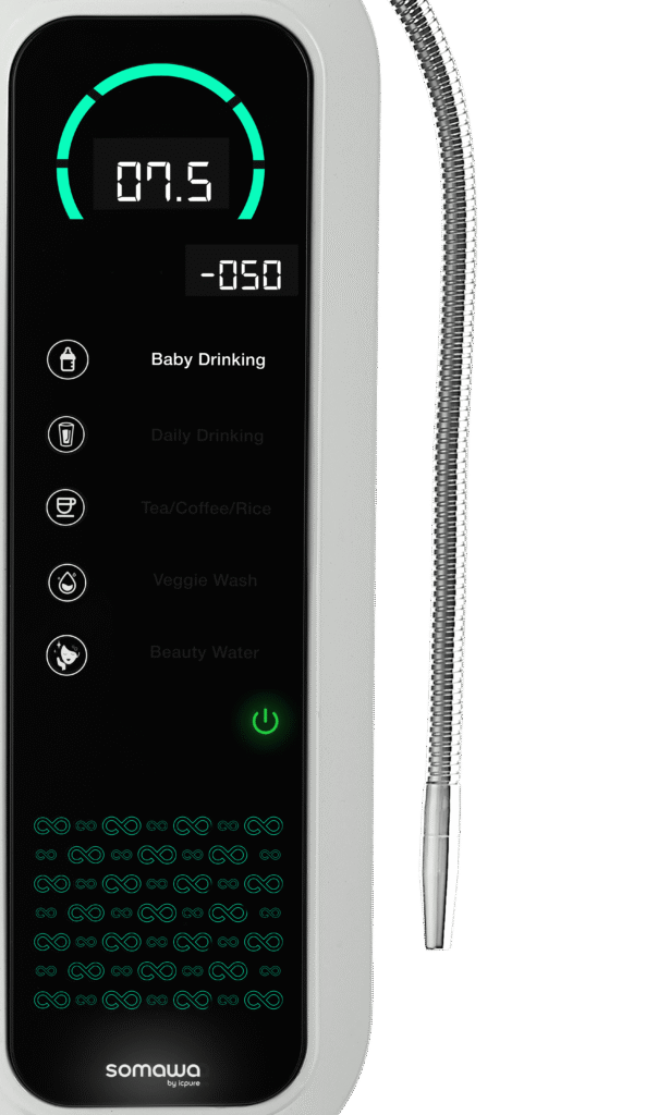 Somawa Amara pH 7.5 alkaline water bottle, providing mild alkaline hydration for daily wellness and balance