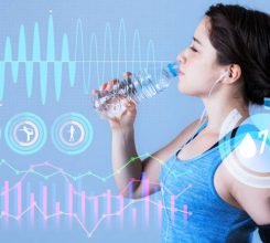 sport science and information technology concept. Alkaline Water Improves Workout